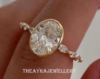 Bezel Set 2.5 Oval Cut Moissanite Engagement Ring 14K Gold  Wedding Ring Pave Set Ring Oval Statement Ring Anniversary Ring Promise Ring