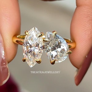 4 TCW Pear And Marquise Cut Toi Et Moi Engagement Ring Two Stone Moissanite Ring 14K Gold Wedding Ring You And Me Ring Anniversary Ring