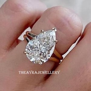 5 CT Pear Cut Moissanite Engagement Ring Split Shank 14K Solid Gold Wedding Ring Solitaire Ring Anniversary Ring For Women Teardrop Ring