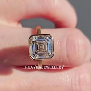 Bezel Set 3 CT Asscher Cut Moissanite Engagement Ring 14K Gold Wedding Ring Asscher Solitaire Ring Anniversary Ring For Her Promise Ring