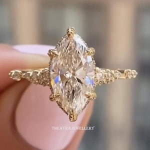 2.5 CT Marquise Cut Engagement Ring Vintage Marquise Moissanite Ring Hidden Halo Ring 14K Solid Gold Wedding Ring Anniversary Ring For Women