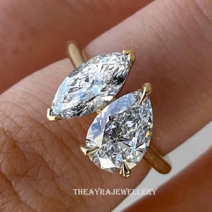 Toi Et Moi Pear And Marquise Engagement Ring 3 TCW Two Stone Moissanite Ring 14K Solid Gold Wedding Ring You And Me Ring Anniversary Ring