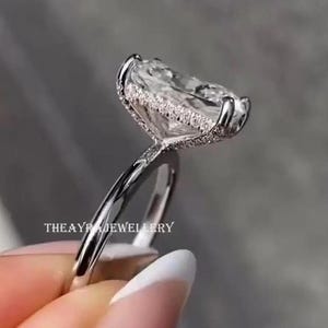 Elongated Cushion Cut Engagement Ring 3 CT Cushion Moissanite Ring Hidden Halo 14K White Gold Wedding Ring Solitaire Ring Anniversary Ring