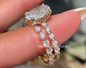 3 CT Oval Cut Moissanite Engagement Ring Set Oval Bridal Ring With Matching Band 14K Gold Wedding Ring Set Anniversary Ring Set For Womens