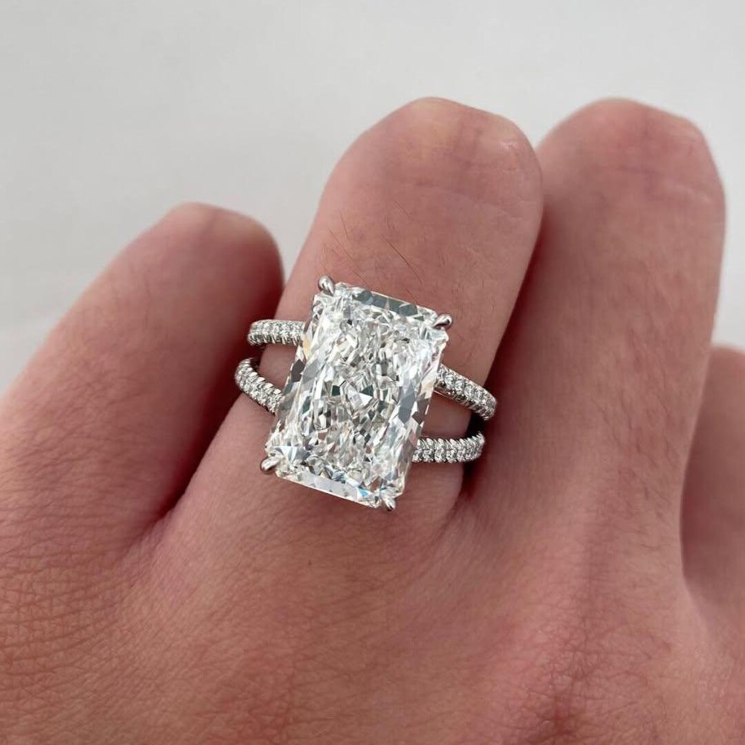 5CT Radiant Cut Moissanite Engagement Ring, Double Band Pave Diamond ...