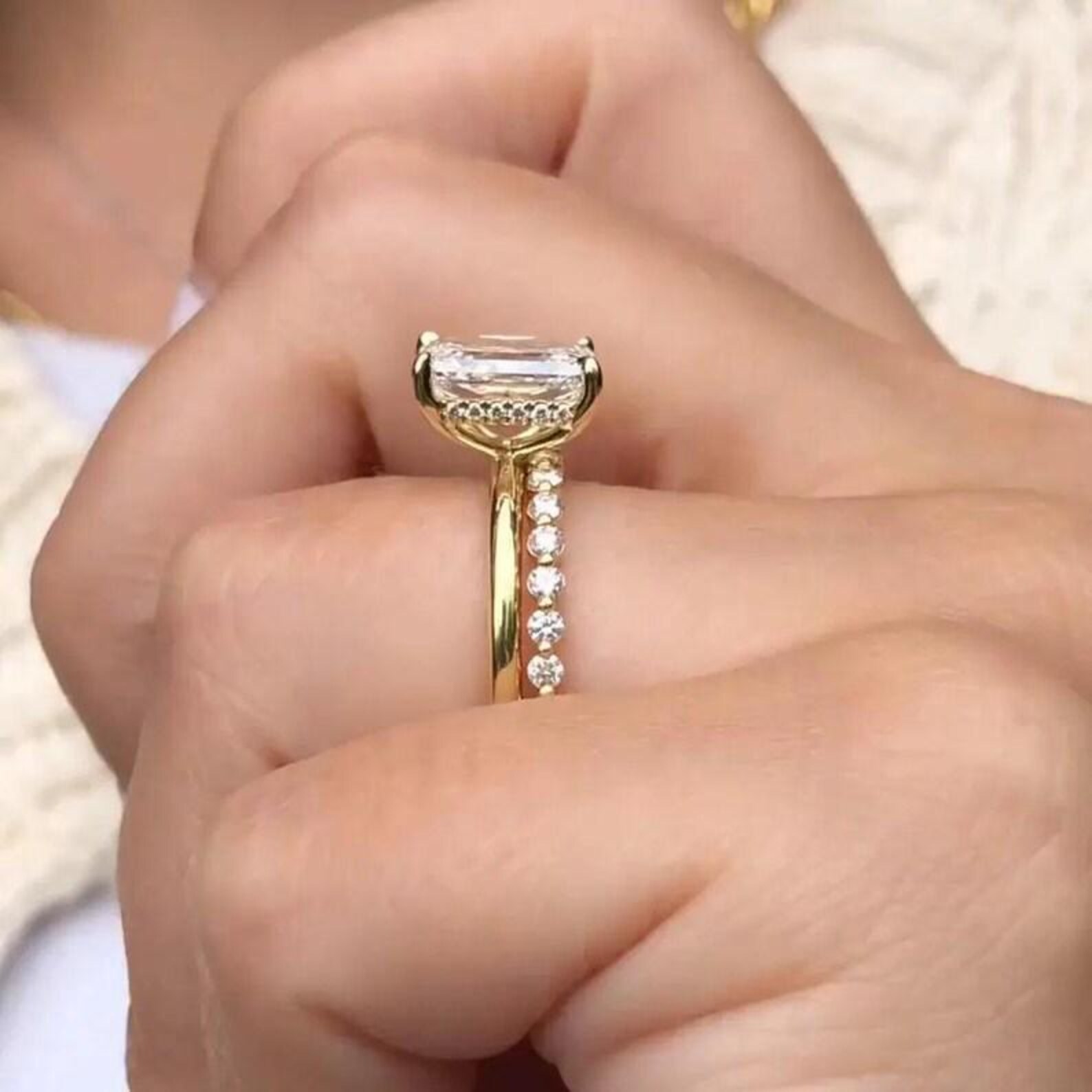 3 CT Radiant Cut Moissanite Engagement Ring Set Solitaire Ring With ...