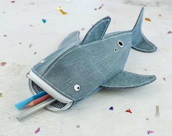 Whale shark pencil case upcycling jeans with eyelet