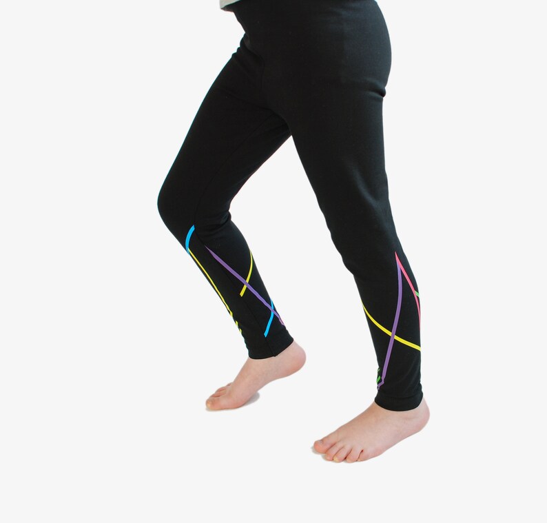 Leggings black with colorful stripes | Etsy