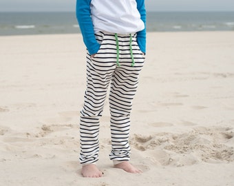 Sweatpants jogging pants with stripes and pockets, natural navy