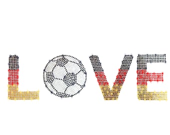 XL Strass Fussball Bügelbild Applikation Fußball Love Deutschland Germay soccer WM EM Fahne Flagge Liebe hotfix Applikationen Strasssteine