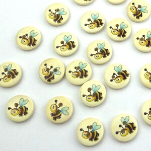 10 bottoni rotondi ape in legno 15 mm api insetti bottone VINTAGE bottoni per bambini bottoni per bambini ragazzi bottoni per bambini 2 fori foro colorato naturale Maja