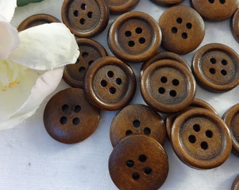 10 botones redondos de madera 15 mm vintage retro botón traje Oktoberfest Wiesn chaqueta bebé niños natural dirndl botón 4 agujeros marrón oscuro