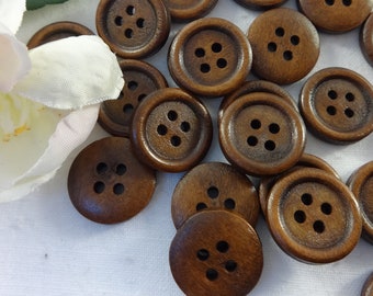 10 Holz Rund Knöpfe 15 mm Vintage Retro Knopf Tracht Oktoberfest Wiesn Jacke Baby Kinder Natur Dirndl button 4 Loch Hole braun Dunkelbraun