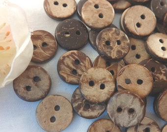 10 Holz Rund Knöpfe 10 mm Vintage Kokos Knopf Tracht Oktoberfest Wiesn Jacke Baby Kinder Natur Dirndl button 2 Loch Hole braun Dunkelbraun