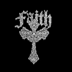 XL Strassapplikation TRO Kors Stryk-på-applikation Strass Gotisk Strass Stryk-på Tro Jesus Religion Gud Tillit