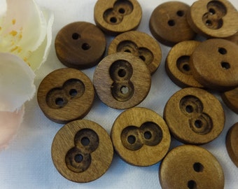 10 boutons ronds en bois bombés vintage 15 mm bouton traditionnel Oktoberfest Wiesn veste bébé enfants naturel dirndl bouton 2 trous trou marron marron foncé