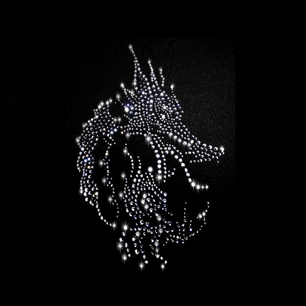 XL Strass Applikation Drache Kralle Dragon Bügelbild hot fix Applikationen Strasssteine rhinestone Horror Fantasy Helloween china