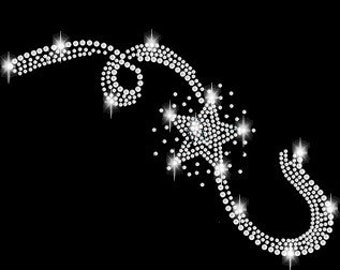 XL Strass Stern Sternschnuppe star Applikation Bügelbild hot fix Applikationen Strasssteine rhinestone Symbol Ornament Himmel Sterne Glück