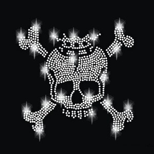 16cm Strass Applikation Totenkopf Krone Knochen Pirat Beine Skull Schädel Bügelbild Applikationen Strasssteine rhinestone bones crown hotfix Bild 1