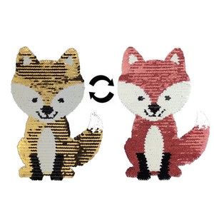 20 x 13 cm applicazione di paillettes volpe applicata toppa con paillettes toppa reversibile con paillettes bambini animali animali del bosco volpe nero rosa rosa colorato