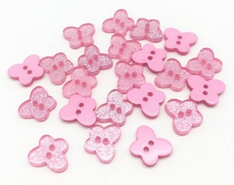 10 Knöpfe 11x13mm Glitzer rosa babyrosa Schmetterling Kunststoff Kinderknöpfe uni 2 Loch Babyknöpfe Knopf Butterfly Resin Kind Mädchen klein