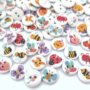 10 bottoni rotondi in legno ape farfalla uccello 15 mm bottone VINTAGE bottoni per bambini bottoni per bambini ragazzi bottoni per bambini 2 fori foro colorato bianco