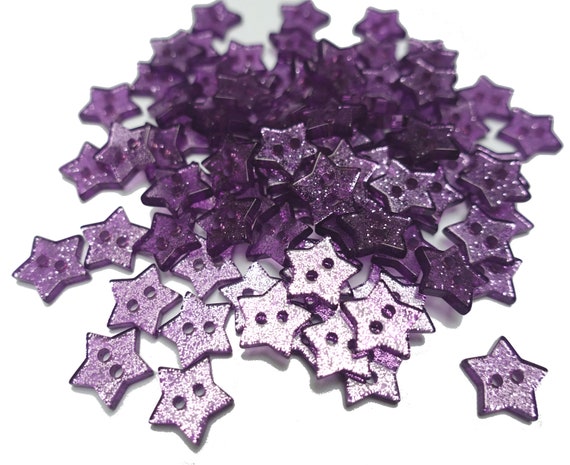 10 Star Buttons 14 Mm Purple Glitter Shimmer Plastic Star Mix  