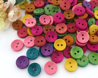 10 Holz Knöpfe 15mm rund gewölbt Vintage Knopf bunt Tracht Oktoberfest Wiesn Jacke Baby Kinder Mädchen Jungen grün blau pink rosa gelb braun