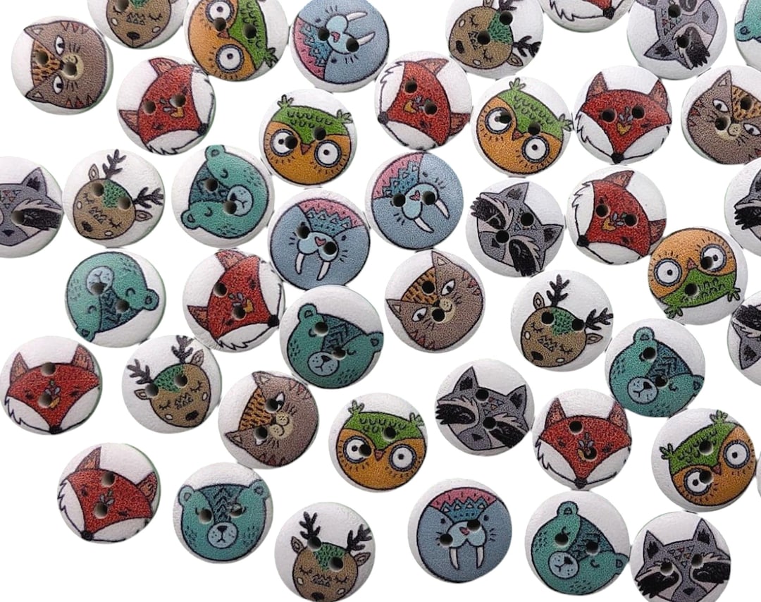 10 Wooden Animals Fox Round Buttons 15 Mm VINTAGE Button Children's ...