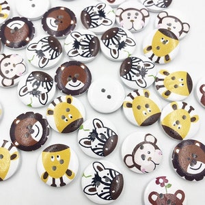 10 wooden animals round buttons 20 mm VINTAGE button children's buttons baby buttons small boys baby children's button 2 hole hole colorful brown monkey lion bear
