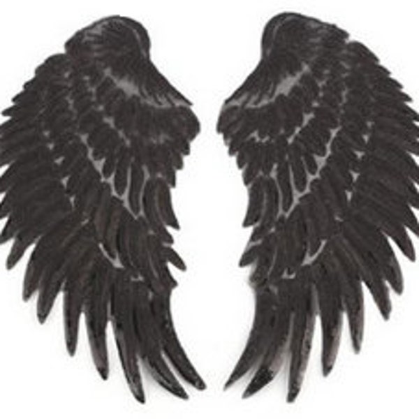 34cm Flügel Pailletten schwarz Bügelbild wings Applikation hot fix Bügelbilder Applikationen Engelsflügel Engel Teufel Sequins Patch black