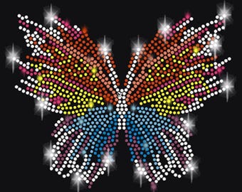 Rhinestone Butterfly Applique, Iron-on Patch, Hot Fix Applique, Rhinestones, Iron-on, Colorful Mix, Insect, Summer