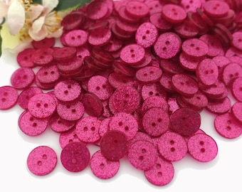 10x rund Knöpfe 13mm pink Glitter Glitzer schimmer Kunststoff Kinderknöpfe uni Jungen 2 Loch Damen Knopf Baby klein pink fuchsia rosa