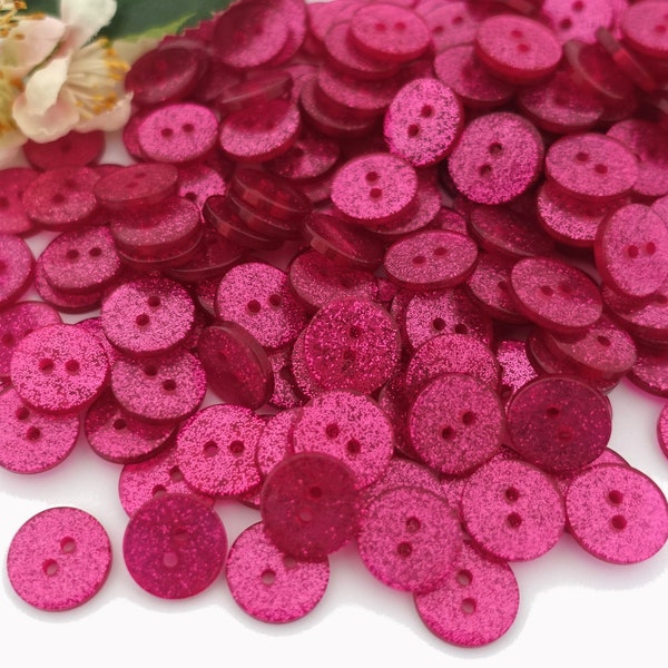 10x rond boutons 15 mm rose paillettes scintillant en plastique boutons pour enfants uni garçons 2 trous Bouton femmes petit rose fuchsia rose