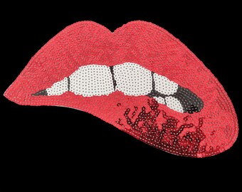 28x14cm Pailletten Aufnäher Applikation Mund Kuss Lippen Kiss rot Applikationen Teufel Sequins Patch nähen love Verführung sexy Bügelbild