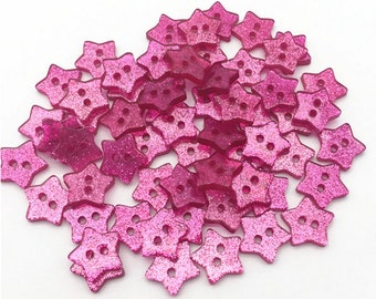 10 Sterne Knöpfe 14mm pink Glitzer schimmer Kunststoff Stern Mix Kinderknöpfe uni Jungen 2 Loch Babyknöpfe Knopf Baby Kind klein star silber