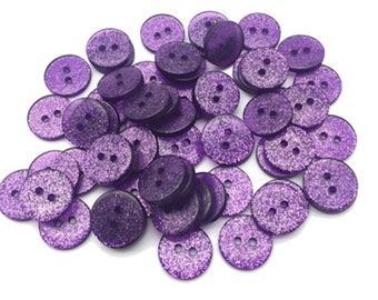 10x Round Buttons 15mm Purple Violet Glitter Glitter Shimmer Plastic Kids Buttons Uni Boys 2 Hole Ladies Button Baby Child Small