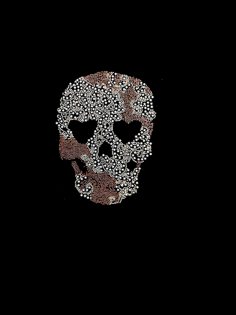 Nieten Applikation Totenkopf Suger Skull Schädel Bügelbild Applikationen hot fix Metallnieten gothic metal rivets gold silber braun kupfer Bild 1