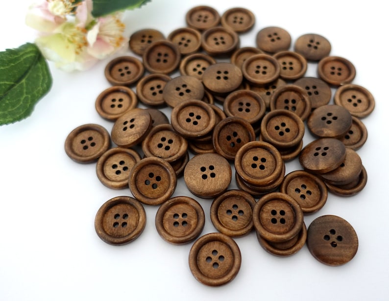 10 Holz Rund Knöpfe 20 mm braun Dunkelbraun Vintage Retro Knopf Tracht Oktoberfest Wiesn Jacke Baby Kinder Natur Dirndl button 4 Loch Hole Bild 2