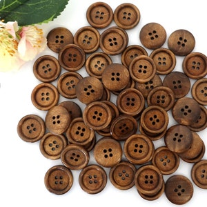 10 Holz Rund Knöpfe 20 mm braun Dunkelbraun Vintage Retro Knopf Tracht Oktoberfest Wiesn Jacke Baby Kinder Natur Dirndl button 4 Loch Hole Bild 4