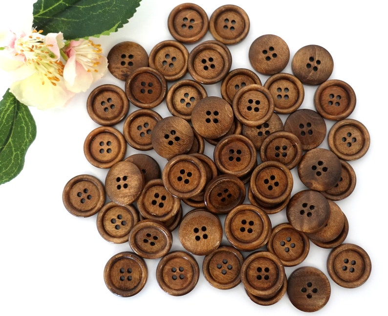 10 Holz Rund Knöpfe 20 mm braun Dunkelbraun Vintage Retro Knopf Tracht Oktoberfest Wiesn Jacke Baby Kinder Natur Dirndl button 4 Loch Hole Bild 4