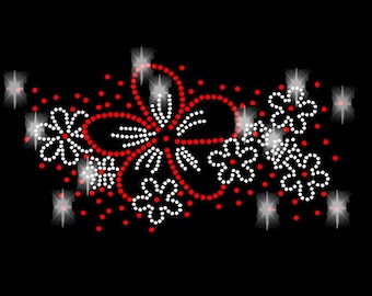 Strass Blumen Blume Blüte rot Applikation Ornament Bügelbild hot fix Applikationen Strasssteine rhinestone Natur Pflanzen Rosen hotfix