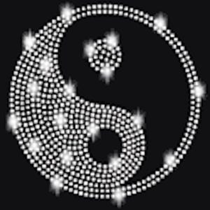 Yin Yang Strass Bügelbild, Klar/Transparent, 10 × 10 cm, 1 Stück, Hotfix-Applikation für Kleidung und Taschen