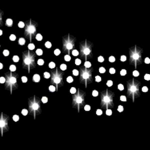 Peut inclure: Un fond noir avec un contour blanc d'une chaussure faite de petits cercles blancs.