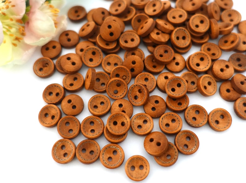 10 wooden round buttons 10 mm seam vintage wooden button traditional costume Oktoberfest Wiesn jacket baby children natural small button 2 hole hole brown medium brown image 1