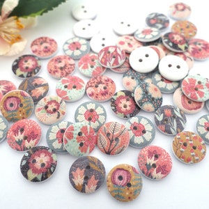 10 bottoni in legno rotondi 15 mm fiore fiori rose rosa bottone VINTAGE bottoni per bambini bottoni per neonati piccoli ragazzi bambino bambini bottone 2 fori colorato bianco