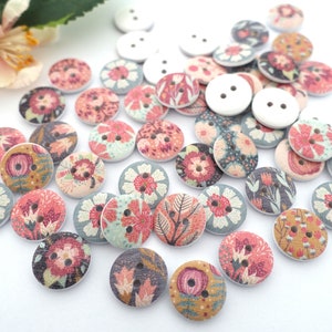 10 wooden buttons round 15 mm flower flowers roses rose VINTAGE button children's buttons baby buttons small boys baby children button 2 hole hole colorful white