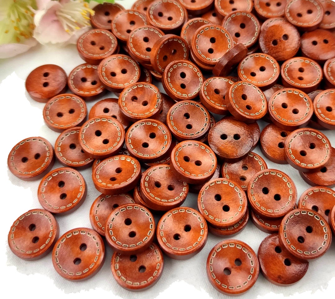 10 Wooden Round Buttons 15 Mm Vintage Seam Curved Button Traditional ...