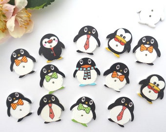 5 wooden penguins penguin buttons 24 x 23 mm button winter kids buttons baby buttons small boy girl baby kids colorful multicolored button 2 hole