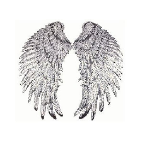 27 cm Vleugels Pailletten zilver Tempel Foto vleugels Toepassing hot fix Strijken Foto's Toepassingen Angel Wings Angel Devil Pailletten Patch zilver